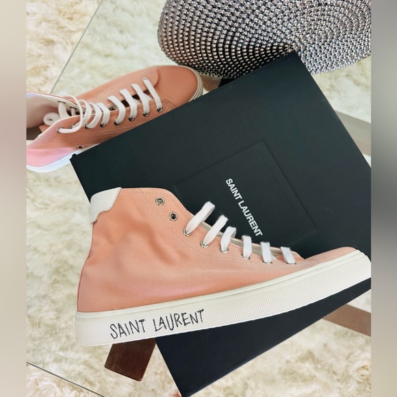 Saint Laurent Ballet Pink Logo High Top Lace Sneakers Size 41 11
